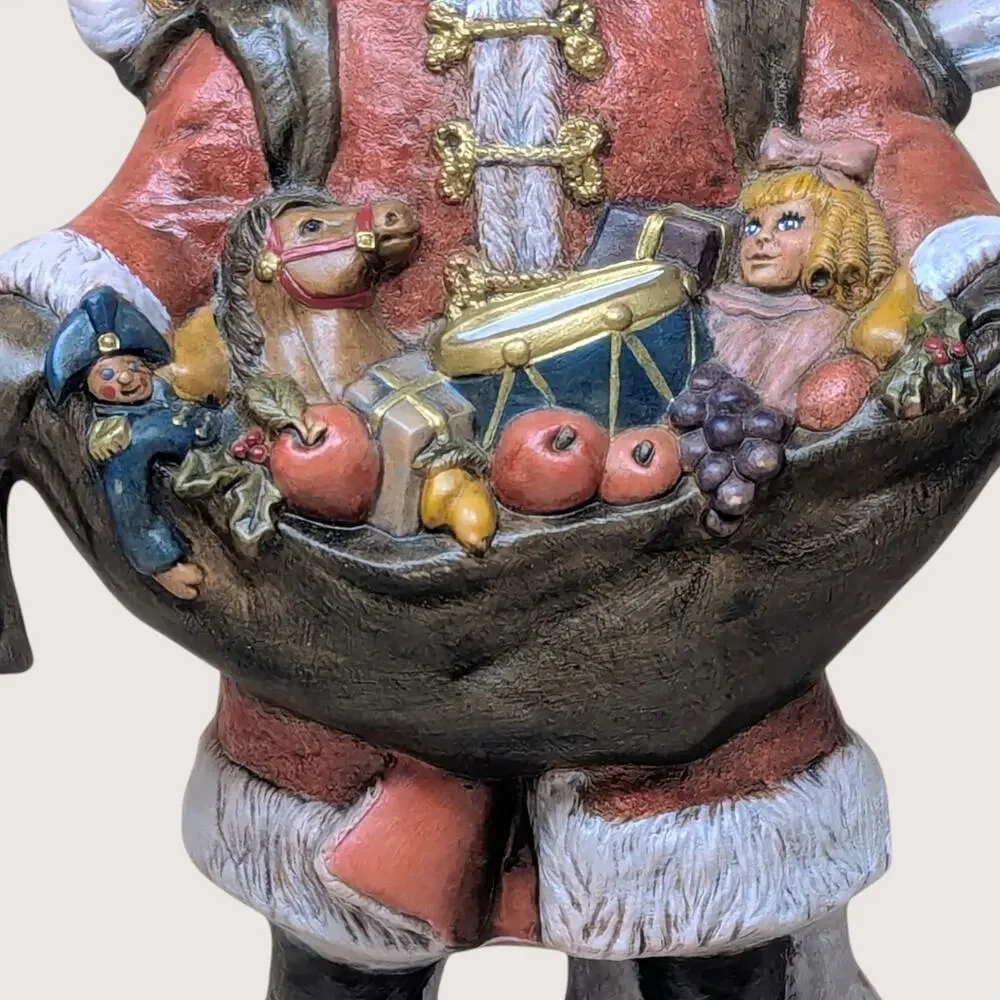 Vintage Handpainted Ceramic Santa Toy Bag Figurine